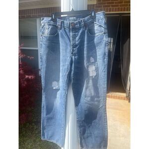 Parish Men's Straight Jeans Size 36 Blue Denim Distressed 100% Cotton 5 Pocket